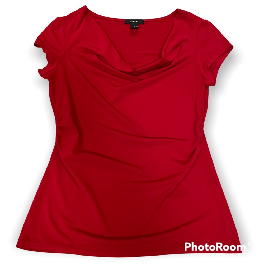 Alfani Red Draped Neck Knit Top Small